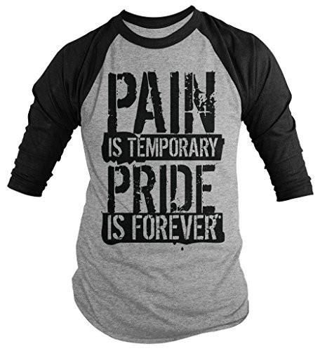 Shirts By Sarah Men's Workout Shirt Pain Temporary Pride Forever Gym 3/4 Sleeve Shirts-Shirts By Sarah