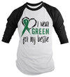 Shirts By Sarah Men's Green Ribbon Shirt Wear For Bestie 3/4 Sleeve Raglan Awareness Shirts
