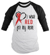 Shirts By Sarah Men's Red Ribbon Shirt Wear For Mom 3/4 Sleeve Raglan Awareness Shirts