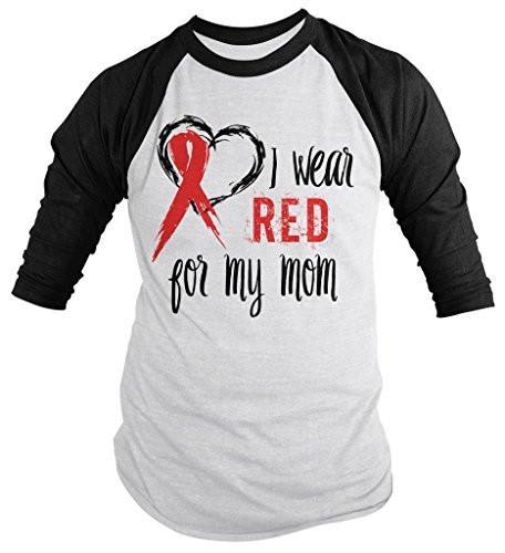Shirts By Sarah Men's Red Ribbon Shirt Wear For Mom 3/4 Sleeve Raglan Awareness Shirts-Shirts By Sarah