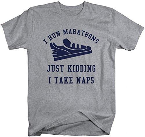 Shirts By Sarah Men's Funny Run Marathons Take Naps Workout T-shirt-Shirts By Sarah