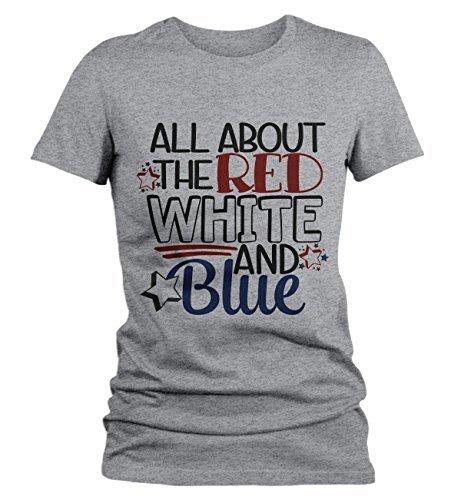 Shirts By Sarah Women's 4th July All About Red White Blue T-Shirt Shirt-Shirts By Sarah