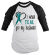 Shirts By Sarah Men's Wear Teal For Husband 3/4 Sleeve Cancer Anxiety Awareness Ribbon Shirt