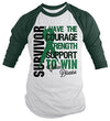 Shirts By Sarah Men's Celiac Disease Survivor Shirt 3/4 Sleeve Shirts Green Ribbon
