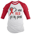 Shirts By Sarah Men's Red Ribbon Shirt Wear For Friend 3/4 Sleeve Raglan Awareness Shirts