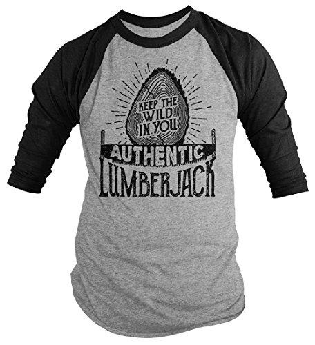Men's Lumberjack T-Shirt Keep Wild in You Logger Logging Tee 3/4 Sleeve Raglan-Shirts By Sarah