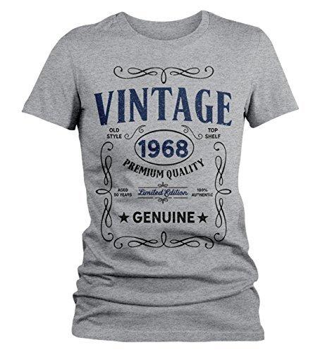 Shirts By Sarah Women's Vintage 1968 50th Birthday T-Shirt Classic Fifty Tee Shirt-Shirts By Sarah