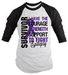 Shirts By Sarah Men's Epilepsy Survivor Shirt 3/4 Sleeve Raglan Shirts Purple Ribbon