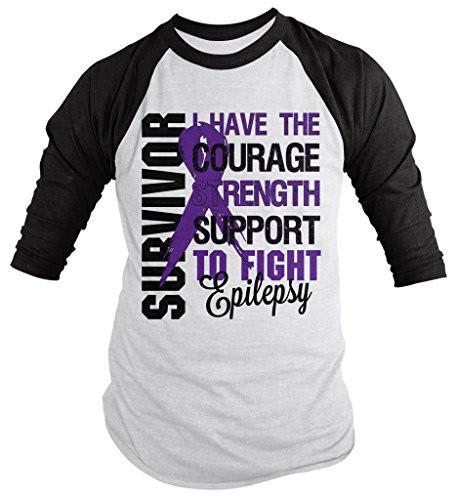 Shirts By Sarah Men's Epilepsy Survivor Shirt 3/4 Sleeve Raglan Shirts Purple Ribbon-Shirts By Sarah