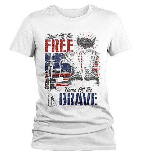 Shirts By Sarah Women's 4th July T-Shirt Land Free Home Brave Tee Soldier Shirt-Shirts By Sarah
