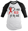 Shirts By Sarah Men's Red Ribbon Shirt Wear For Aunt 3/4 Sleeve Raglan Awareness Shirts