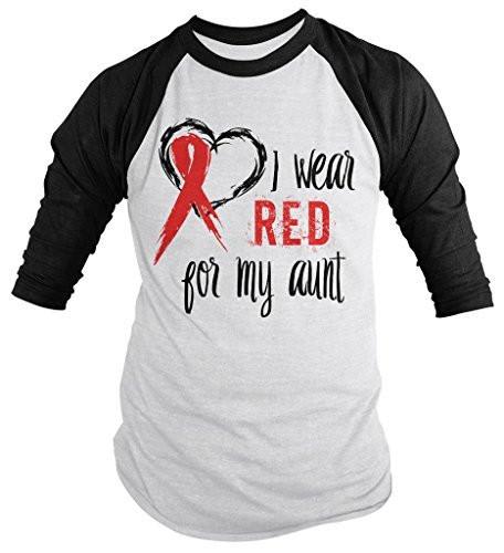 Shirts By Sarah Men's Red Ribbon Shirt Wear For Aunt 3/4 Sleeve Raglan Awareness Shirts-Shirts By Sarah