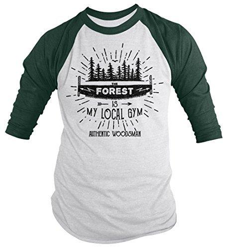 Shirts By Sarah Men's Funny Lumberjack T-Shirt The Forest Local Gym Woodsman Tee 3/4 Sleeve Raglan-Shirts By Sarah