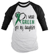 Shirts By Sarah Men's Green Ribbon Shirt Wear For Daughter 3/4 Sleeve Raglan Awareness Shirts