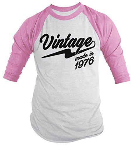 Shirts By Sarah Men's Vintage Made In 1976 Birthday Raglan Retro 3/4 Sleeve Shirts-Shirts By Sarah