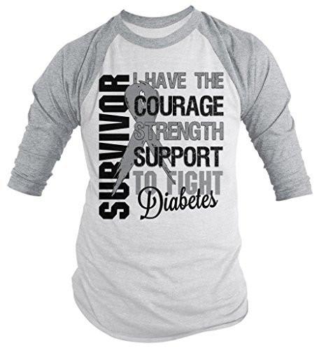 Shirts By Sarah Men's Diabetes Survivor Shirt 3/4 Sleeve Shirts Gray Ribbon Awareness-Shirts By Sarah