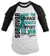 Shirts By Sarah Women's Cervical Cancer Survivor Shirt 3/4 Sleeve Raglan Shirts Teal Ribbon