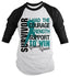 Shirts By Sarah Women's Cervical Cancer Survivor Shirt 3/4 Sleeve Raglan Shirts Teal Ribbon-Shirts By Sarah
