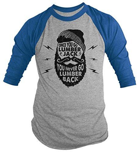 Shirts By Sarah Men's Funny Lumberjack T-Shirt Never Lumber Back Woodsman Tee 3/4 Sleeve Raglan-Shirts By Sarah
