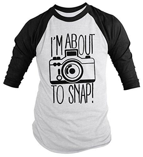 Shirts By Sarah Men's Funny Hipster I'm About To Snap Camera Photographer 3/4 Sleeve Shirts-Shirts By Sarah