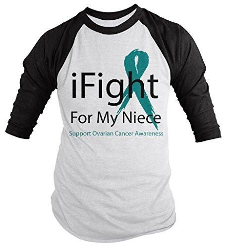 Shirts By Sarah Men's Ovarian Cancer Awareness Shirt 3/4 Sleeve iFight For My Niece-Shirts By Sarah