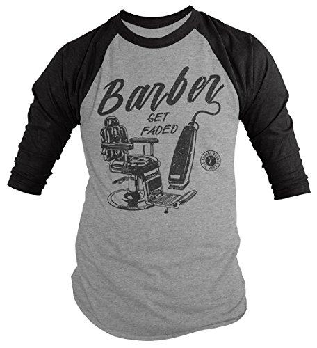 Men's Barber T-Shirt Get Faded Vintage Tee Chair Clippers Barbers 3/4 Sleeve Raglan-Shirts By Sarah
