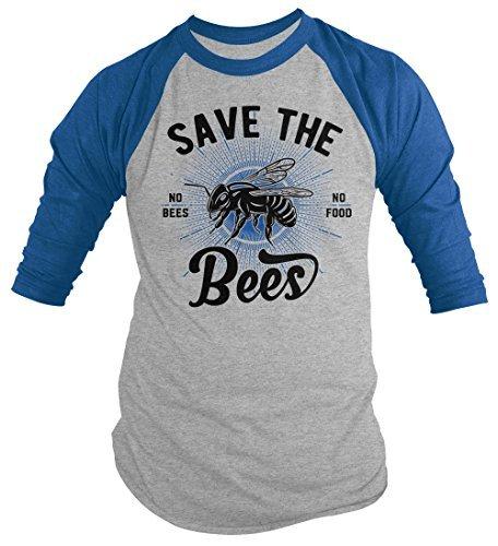 Shirts By Sarah Men's T-Shirt Save The Bees No Food Bee Keeper Gift 3/4 Sleeve Raglan-Shirts By Sarah