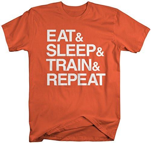 Shirts By Sarah Men's Eat And Sleep And Train And Repeat Workout T-Shirt-Shirts By Sarah