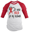Shirts By Sarah Men's Red Ribbon Shirt Wear For Husband 3/4 Sleeve Raglan Awareness Shirts