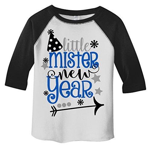 Shirts By Sarah Boy's Little Mister New Year T-Shirt Year's Party Hat 3/4 Sleeve Tee-Shirts By Sarah