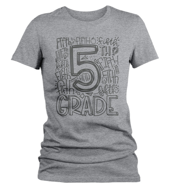 Women's Fifth Grade Teacher T Shirt 5th Grade Typography T Shirt Cute Back To School Shirt 5th Teacher Gift Shirts-Shirts By Sarah