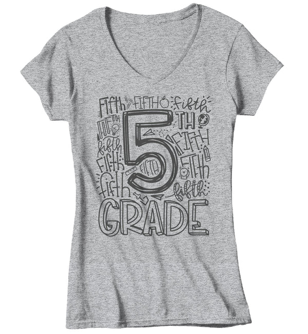 Women's Fifth Grade Teacher T Shirt 5th Grade Typography T Shirt Cute Back To School Shirt 5th Teacher Gift Shirts-Shirts By Sarah