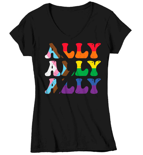 Women's V-Neck LGBT Ally Shirt LGBTQ Support Ally T Shirt Flag Rainbow Shirts Equality LGBT TShirts Gay Trans Support Tee Ladies Woman-Shirts By Sarah