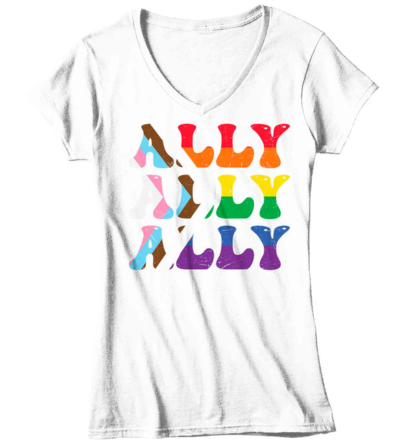 Women's V-Neck LGBT Ally Shirt LGBTQ Support Ally T Shirt Flag Rainbow Shirts Equality LGBT TShirts Gay Trans Support Tee Ladies Woman-Shirts By Sarah