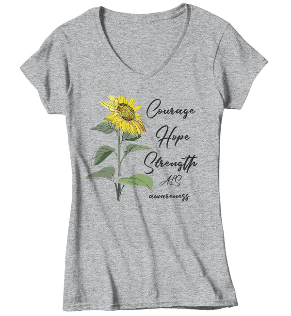 Women's ALS T-Shirt Courage Hope Strength Sunflower Shirts ALS Amyotrophic Lateral Sclerosis Tshirt ALS Awareness Shirt-Shirts By Sarah