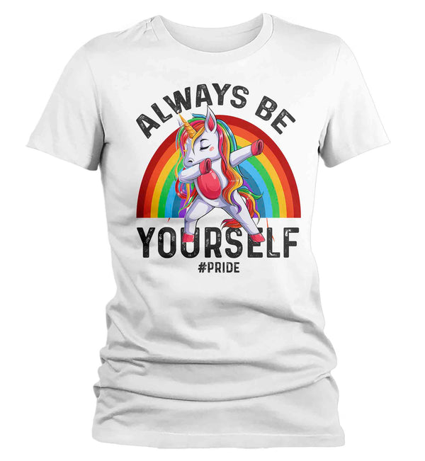 Women's Be Yourself Shirt Pride LGBT Unicorn T Shirt Tee Rainbow Gift LGBTQ TShirt Gay Pride Trans Bi Pan Sexuality Shirt Ladies Woman-Shirts By Sarah