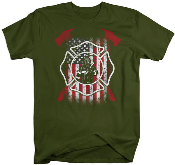 Men's Firefighter Shirt American Firefighter T Shirt Gift Idea Flag Patriotic Fireman Gift U.S. Flag Tee Unisex Man-Shirts By Sarah