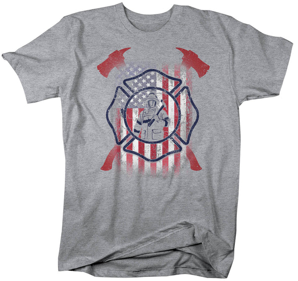 Men's Firefighter Shirt American Firefighter T Shirt Gift Idea Flag Patriotic Fireman Gift U.S. Flag Tee Unisex Man-Shirts By Sarah