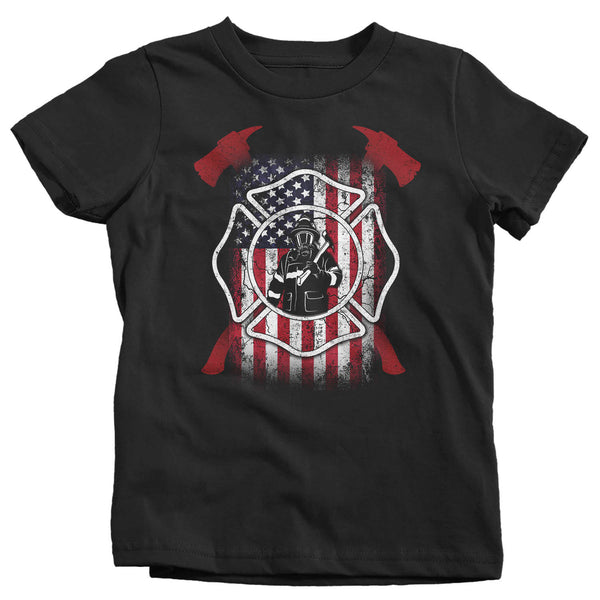 Kids Firefighter Shirt American Firefighter T Shirt Gift Idea Flag Patriotic Fireman Gift U.S. Flag Tee Boy's Girl's Youth-Shirts By Sarah
