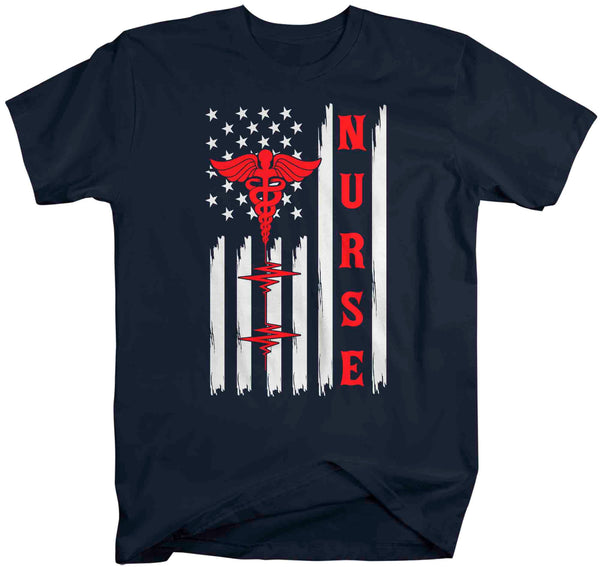 Men's Nurse Flag Shirt American Flag Nursing Caduceus T Shirt Gift Patriotic ER Registered Licensed Practical RN LPN TShirt Man Unisex-Shirts By Sarah