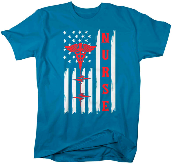 Men's Nurse Flag Shirt American Flag Nursing Caduceus T Shirt Gift Patriotic ER Registered Licensed Practical RN LPN TShirt Man Unisex-Shirts By Sarah