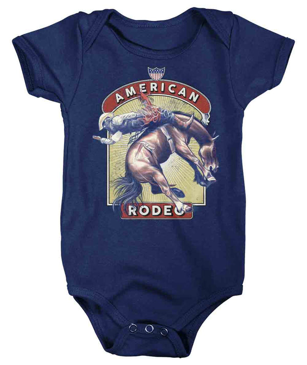 Baby American Rodeo Creeper Horse Cowboy Bodysuit Rodeo Wild West Graphic Streetwear Snap Suit Buck Stallion Infant-Shirts By Sarah