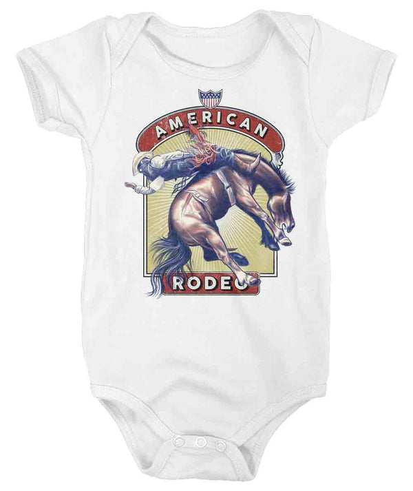 Baby American Rodeo Creeper Horse Cowboy Bodysuit Rodeo Wild West Graphic Streetwear Snap Suit Buck Stallion Infant-Shirts By Sarah