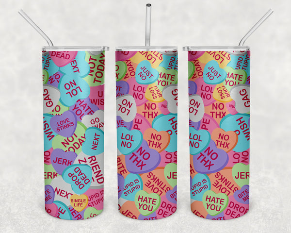 20 Oz. Valentine's Day Hearts Tumbler Water Bottle Stainless Steel Skinny Funny Anti Valentine Funny Travel Mug Cold Hot Drinks-Shirts By Sarah