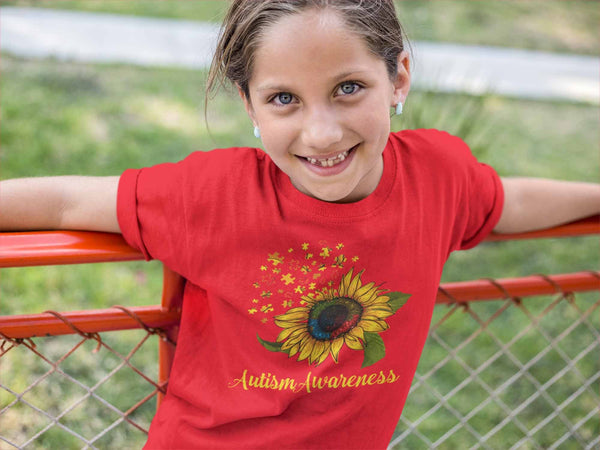 Kids Autism Awareness Shirt Sunflower Shirt Autism Flower Shirt Puzzle Awareness Shirts Cute TShirt-Shirts By Sarah