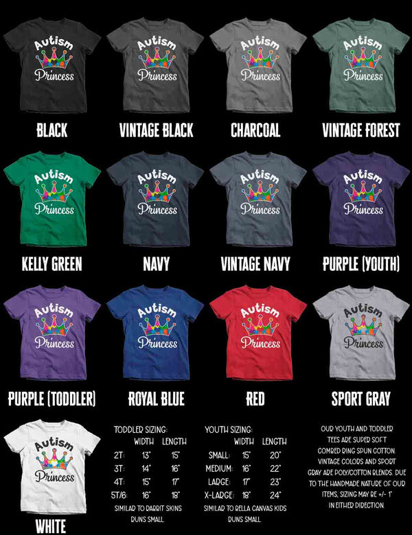Kids Autism Princess T Shirt Puzzle Rainbow Shirt Colorful Crown Tee Autism Awareness Month April Autistic Gift Shirt Youth Girl's TShirt-Shirts By Sarah