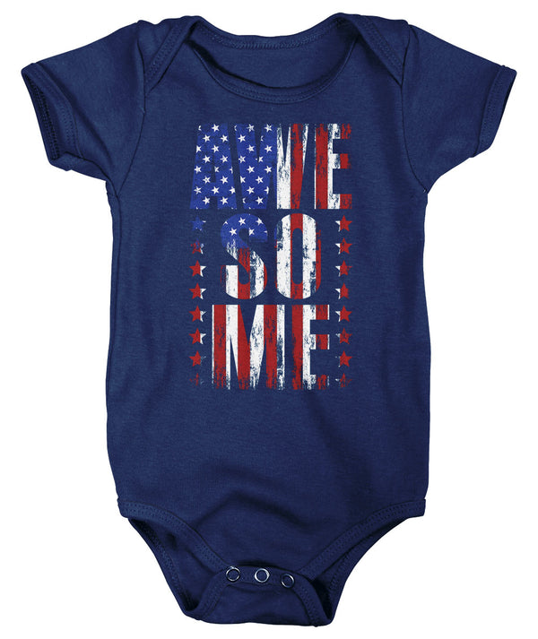 Baby Flag Bodysuit Awesome Creeper USA Patriotic Snap Suit Flag Snapsuit Stars Stripes Boys Girls Infant Patriot Gift Idea-Shirts By Sarah
