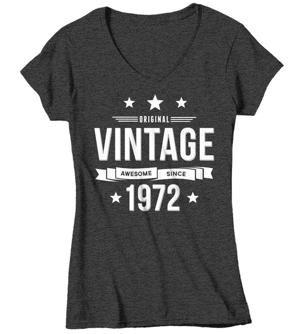 Women's V-Neck 50th Birthday Shirt Original Vintage Shirt Awesome Since 1972 Tshirt Birthday Gift Shirt Unisex 50th Tee For Woman Fifty Gifts-Shirts By Sarah