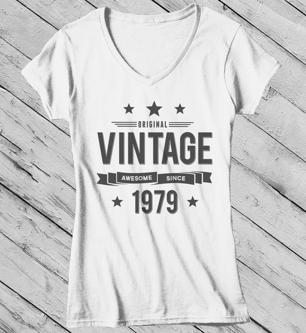 Women's 40th Birthday T Shirt Original Vintage Shirt Awesome Since 1979 Gift Idea 40th Birthday Shirts Vintage Tee Vintage Shirt-Shirts By Sarah