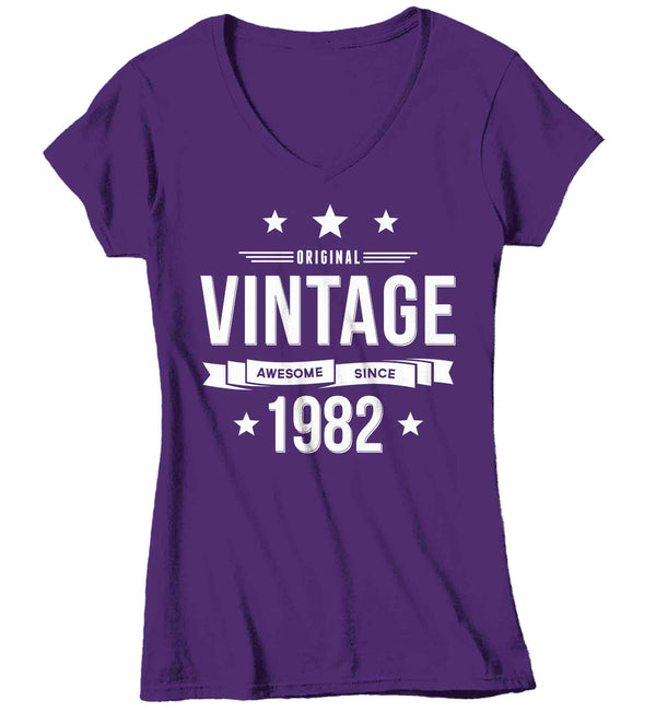 Women's V-Neck 40th Birthday Shirt Original Vintage Shirt Awesome Since 1982 Tshirt Birthday Gift Shirt Unisex 40th Tee For Woman Forty Gifts-Shirts By Sarah